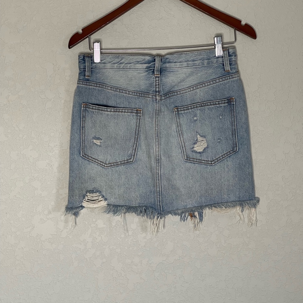We The Free Light Blue Distressed Mini Skirt